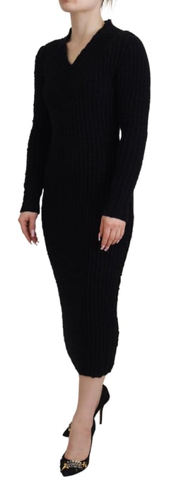 Dolce & Gabbana Black Wool Knitted Sheath Sweater Women's Dress - Image 2