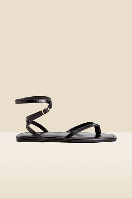 Black Leather Minimal Strap Leather Sandals