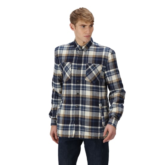 Regatta Mens Thamos Checked Long-Sleeved Shirt (Navy/Gold Sand)