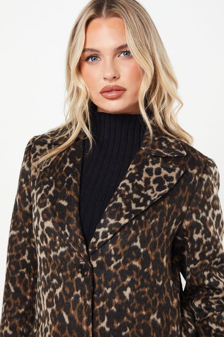 Petite Animal Wool Midi Coat