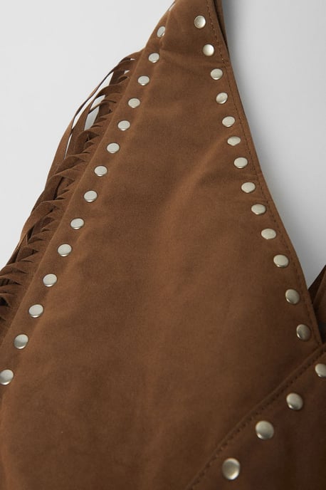 Faux Suede Studded Fringe Day Bag