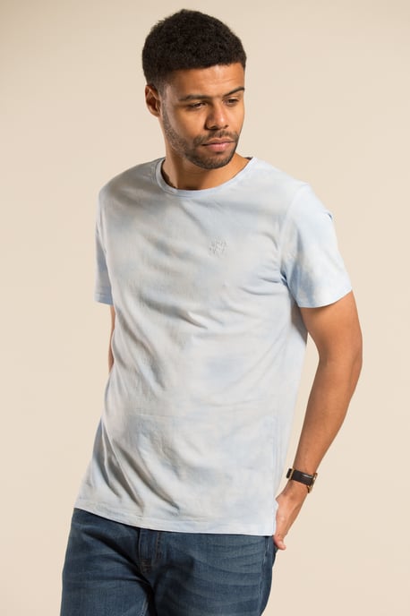 Light Blue Cotton Tie Dye Short Sleeve T-Shirt