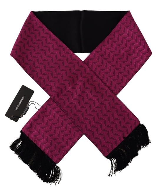 Dolce & Gabbana Magenta Geometriskt Mönstrat Sjalar Franjed Silkes Herrsjal - Image 3
