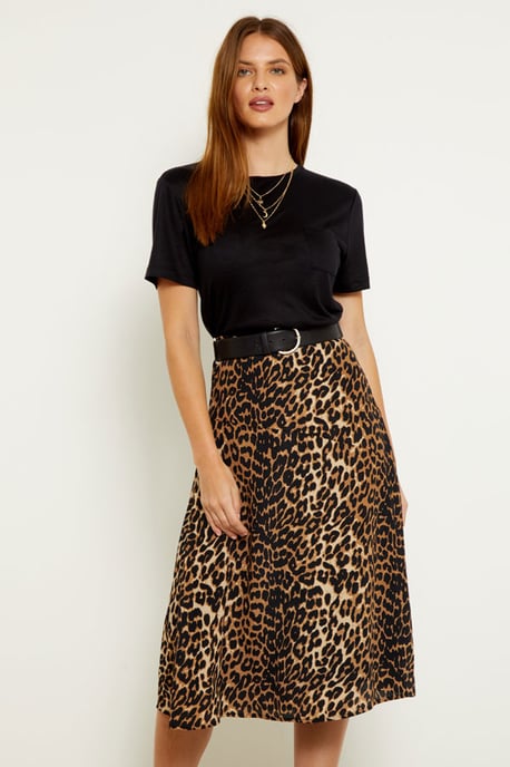 Leopard Print A Line Midi Skirt