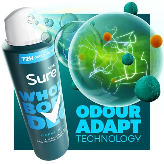 Sure Men Whole Body Deodorant Spray Ocean Rush w/ 72H Odour Control 150ml, 3pk