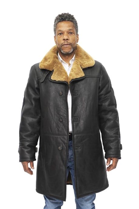 Mens Warm Shearling Sheepskin Crombie Coat-Cologne