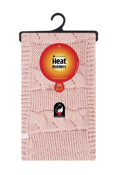 Heat Holders - Vinterhalsduk för damer med mjukt fleecefodrat kabelstickat värmesnöre - korall - Image 2