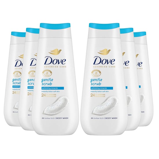 Dove Advanced Care Body Wash Gentle Scrub 24H Renewing Micromoisture 225ml, 6pk