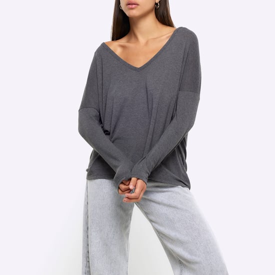 River Island Womens Top Grey Batwing Long Sleeve