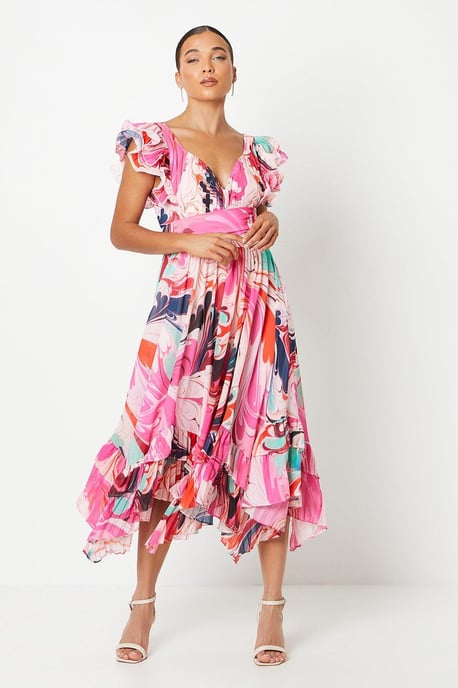 Petite Wrap Waist Pleated Maxi Dress