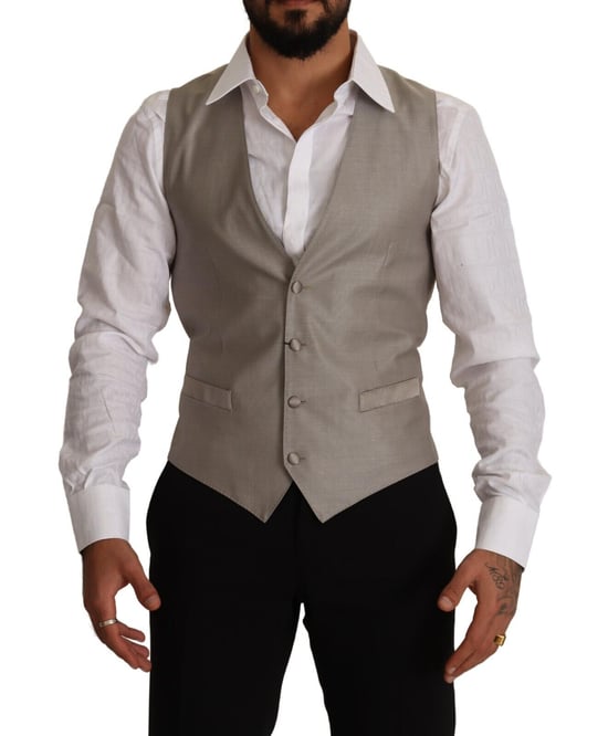 Dolce & Gabbana Heren Beige Wol Enkelvoudig Geknoopt Vest - Image 1