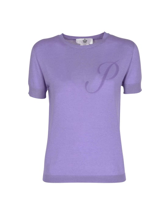 Crown Of Edinburgh Cashmere Short Sleeve Art 003 Lilac Letter P - Image 2