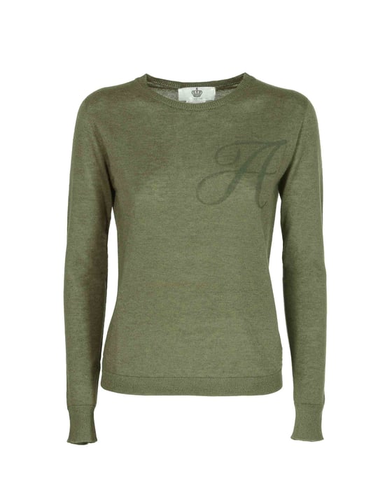 Crown Of Edinburgh Cashmere Long Sleeve Art 004 Green Letter A