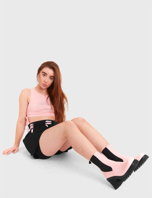 Lamoda Ankle Boots Elevate Round Toe Platform Heels with Shark Teeth Grip