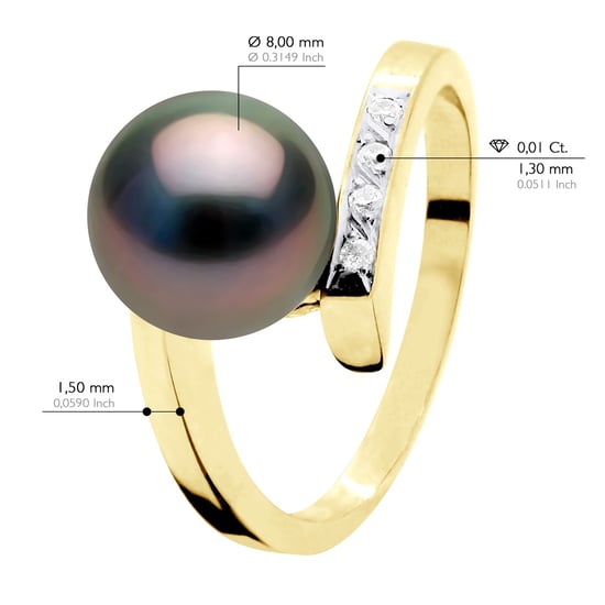 Ringsmycke Diamant 0,04 Cts Gul Guld - Äkta odlad Tahitipärla Rund 8-9 mm - Image 2