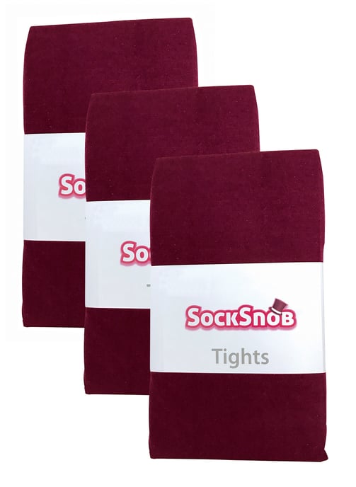 3 Pair Multipack Womens Coloured Opaque 80 Denier Tights | Sock Snob | Plain Block Colour Tights - Burgundy - Image 2