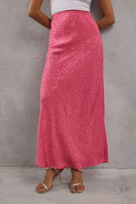 Premium Satin Jacquard Pull On Bias Maxi Skirt