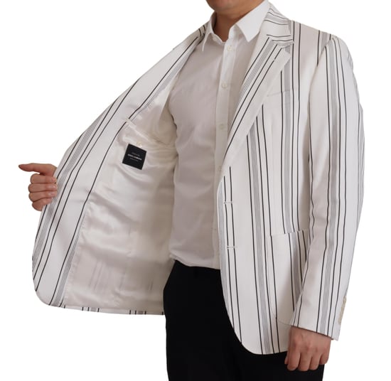 Dolce & Gabbana White Stripes Bomull Enknäppt Herrblazer - Image 4