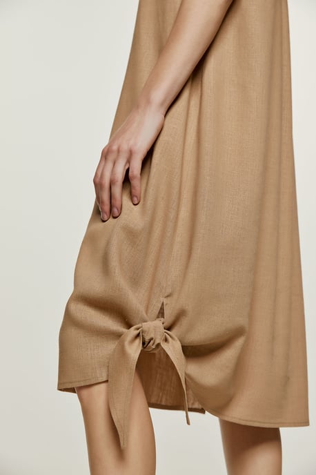 Beige Midi Jurk met Strikdetail - Image 3