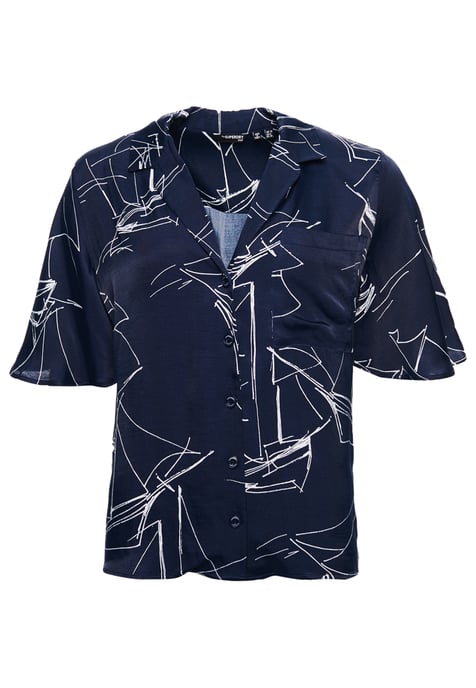 Women's short sleeve blouse with lapel collar W4010021A