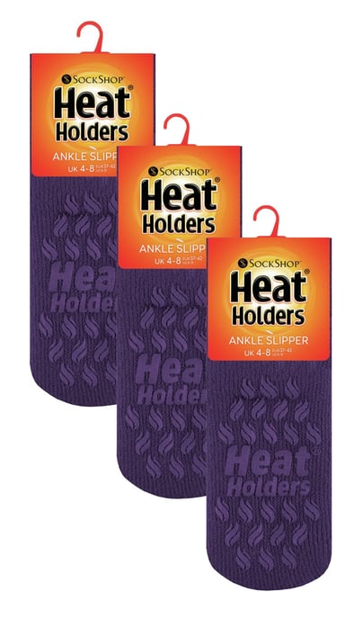Värmehållare - 3 par Multipack Ladies Ankle Slipper Socks med Grippers - Deepest Plum - Image 2