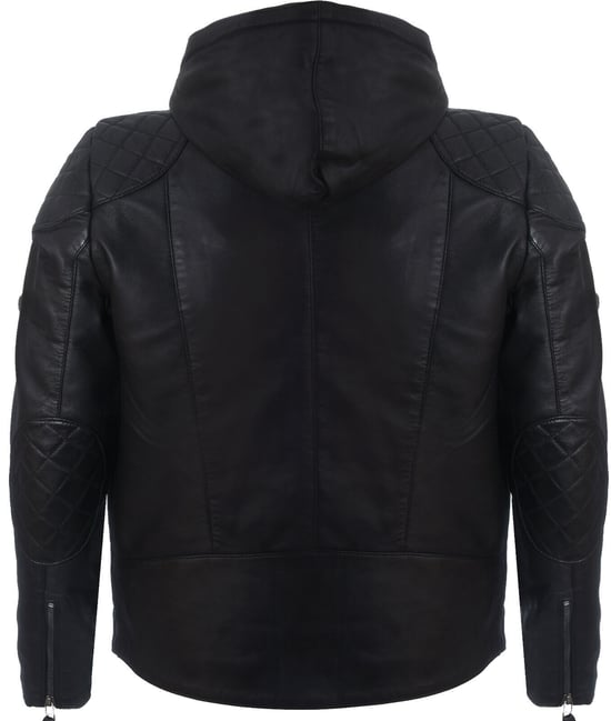 Zipped Leather Hooded Bomber Biker Jacket