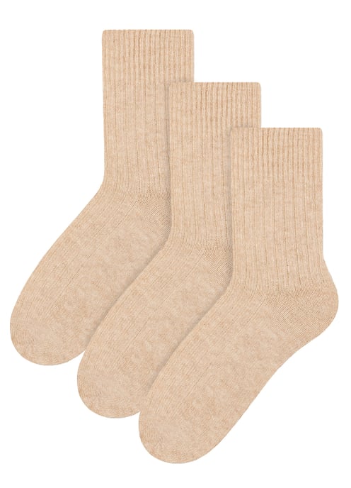 3 par damstrumpor i ull | Steven | damstrumpor med andningsskydd - Beige - Image 1