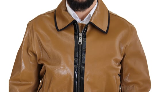Dolce & Gabbana Mörk Kamel Bomull Full Zip Blouson Herrjacka - Image 4