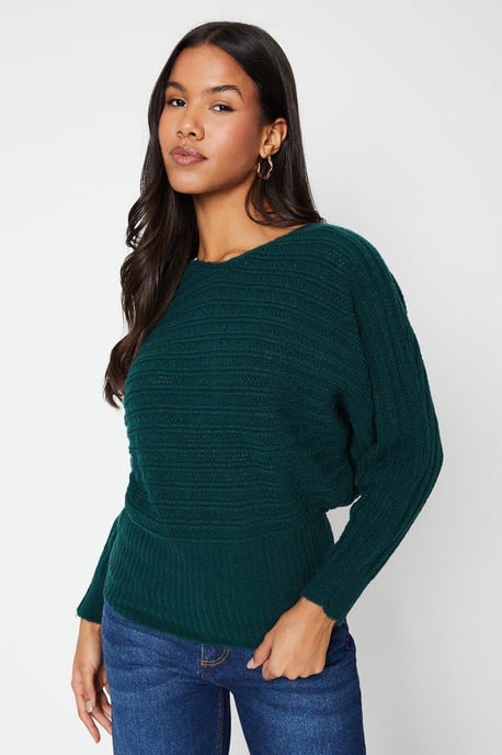 Tall Pointelle Batwing Slash Neck Jumper