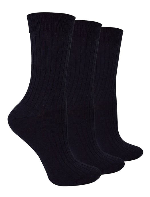 3 Pairs Ladies Original Merino Wool Socks | Steven | Breathable Thick Warm Boot Socks - Black - Image 1
