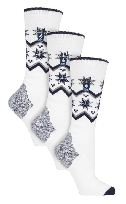 3 Par Multipack Ultra Lite Skidstrumpor för damer | Värmehållare | Dam Funky Mönstrade Randiga Knästrumpor - Cream Fairisle - Image 1