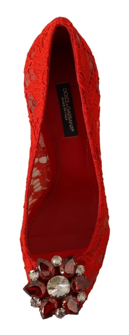 Dolce & Gabbana Röda Taormina Spets Kristallklackar Dam Pumpar - Image 6