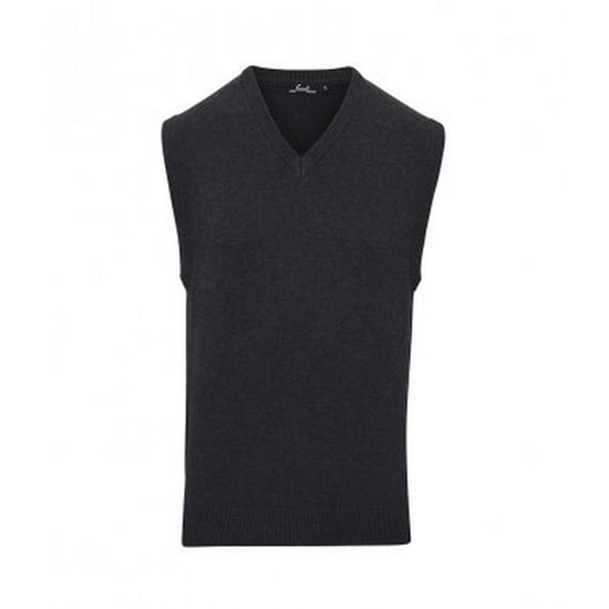 Premier Mens Sleeveless Cotton Acrylic V Neck Sweater (Charcoal) - Image 1