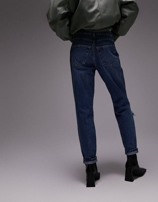 Topshop super rip mom jeans in mid blue