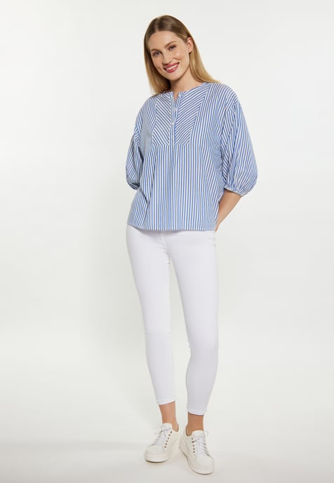 Dreimaster Blouse Dames Blauw wol wit - Image 2