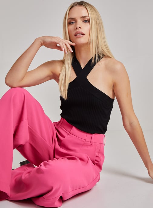 Ribbed Sleeveless Halter Neck Top