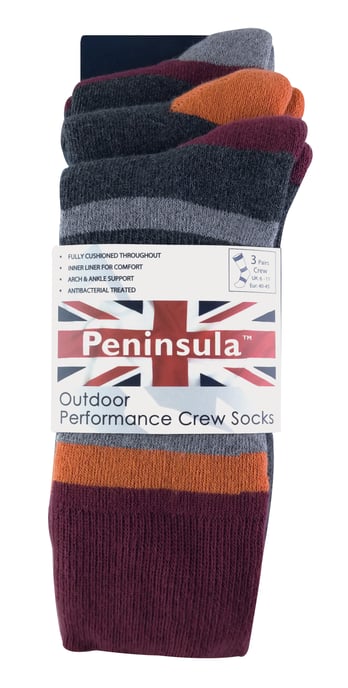 PENINSULA - 3 Pack Cushioned Liner Anti Blister Hiking Walking Socks - Image 2