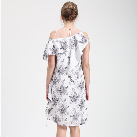 Asymmetric flower print dress