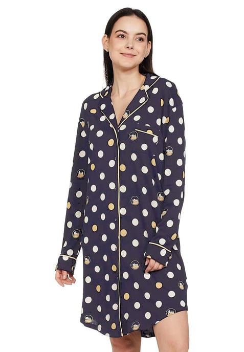 Marks and Spencer Womens Pure Cotton Nightshirt in Navy - Image 1
