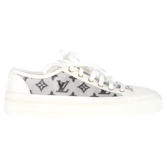 Louis Vuitton Monogram Mesh Accent Low-Top Sneakers in White Leather - Image 1