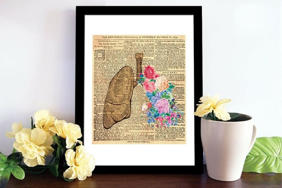 2in1 Flowery Lung Poster Self Adhesive DIY Wall Sticker, Living room wall sticker