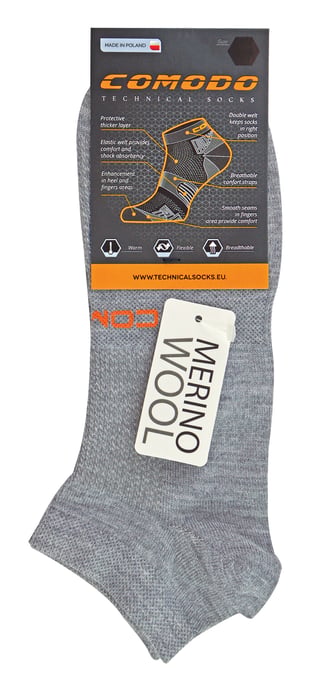Comodo - Unisex Merino Wool Running Socks | Lightweight Sport Socks - Grey