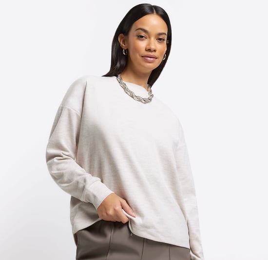 River Island Womens Sweatshirt Beige Rib Cosy