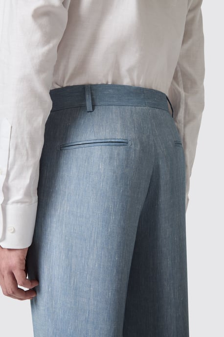 Looten Slim Fit Blue Linen Trousers