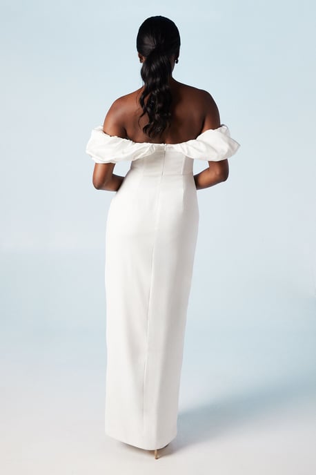Volume Sleeve Corset Column Wedding Dress