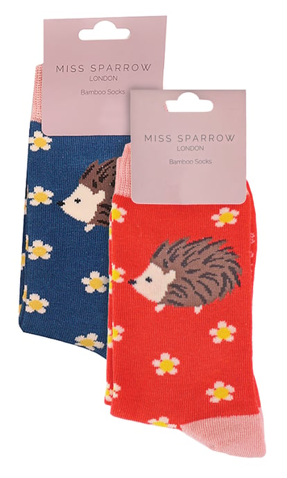Miss Sparrow - 2 Pack Girls Bamboo Animal Patterned Socks - Hedgehogs - Image 2