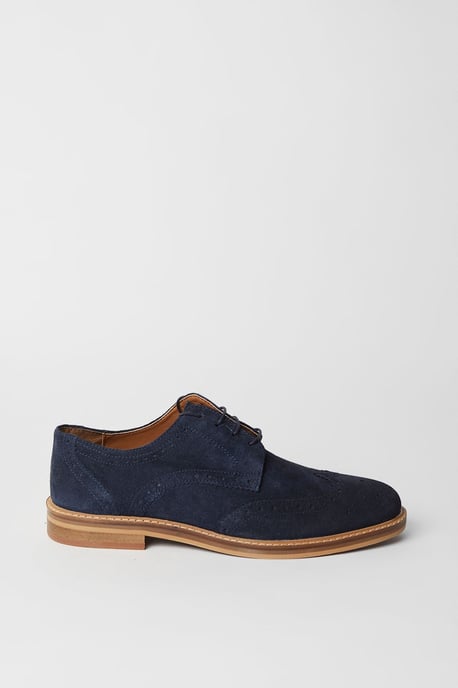 Navy Suede Brogue Shoes