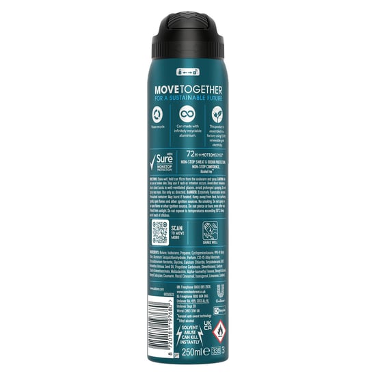 Sure Men Antiperspirant 72H Nonstop Protection Invisible Ice Advance Deo 250ml, 6 Pack