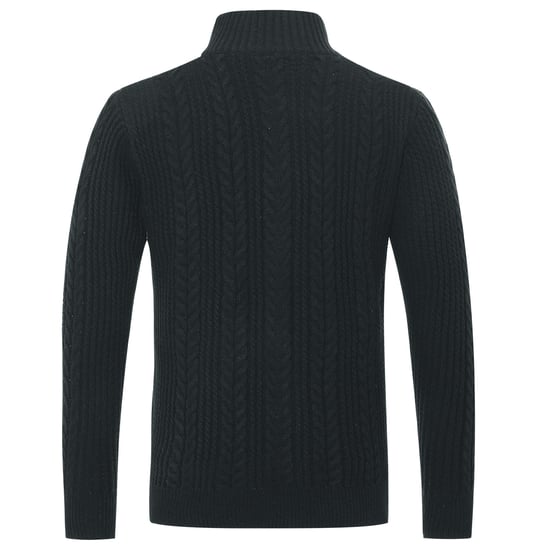 Men's Cardigan with Zip Cardigan Chunky Knit with Stand-Up Collar Black