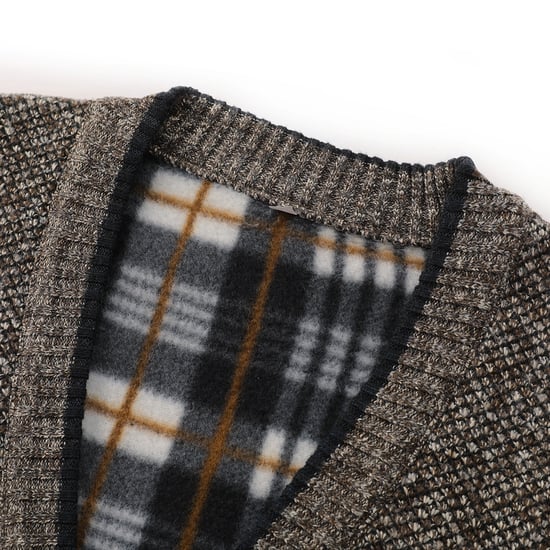 Men's Cardigan with Two Pocket Button Stand-Up Collar Cardigan for Winter Brown
